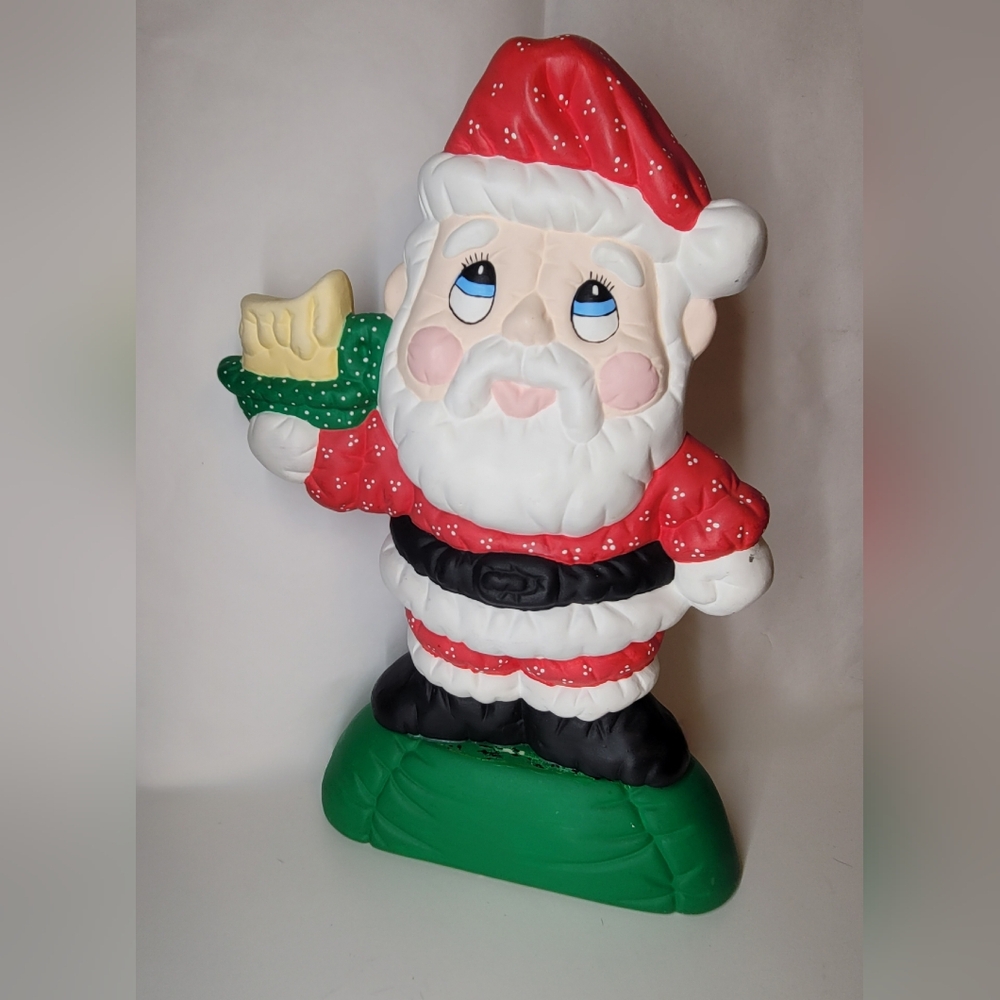 Vintage Ceramic Santa Holding Candle Figurine Hand Painted 14.5"